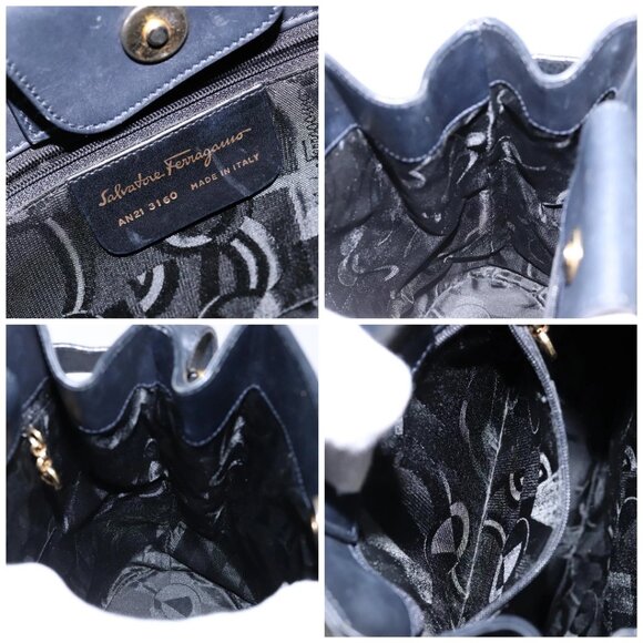 Salvatore Ferragamo Gancini Shoulder Bag Leather Black Gold Auth - Picture 14 of 15
